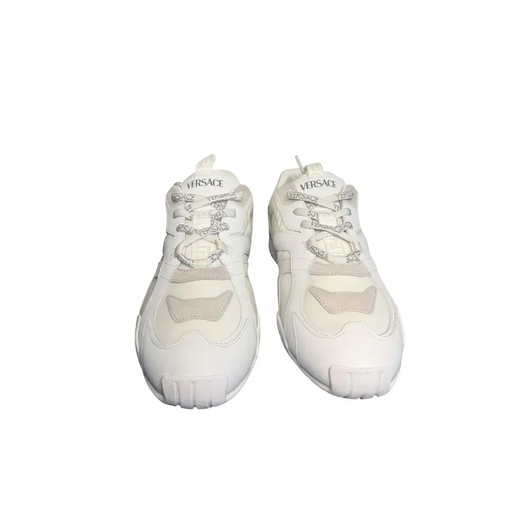 Versace NiB Galaxia Suede Trim Leather Fabric Sneakers in White Size 41